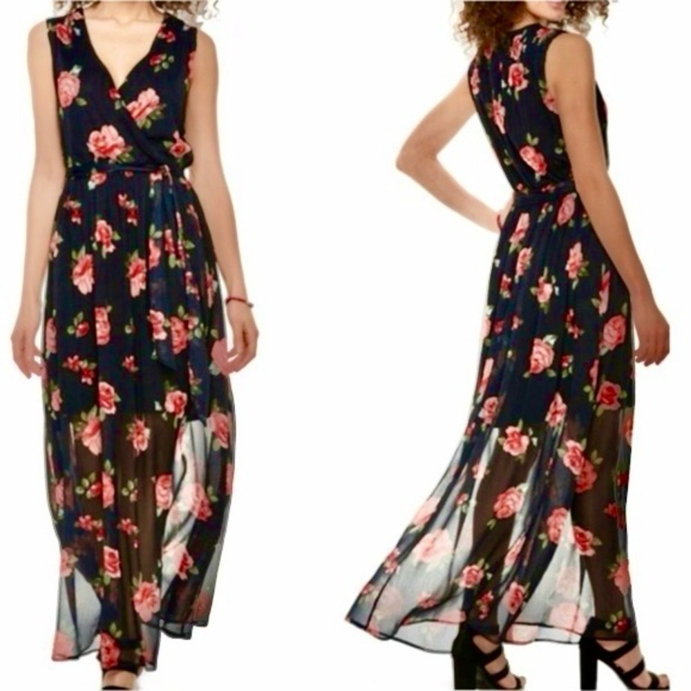 Jolie & Vie Black and Rose Maxi Dress (L)
